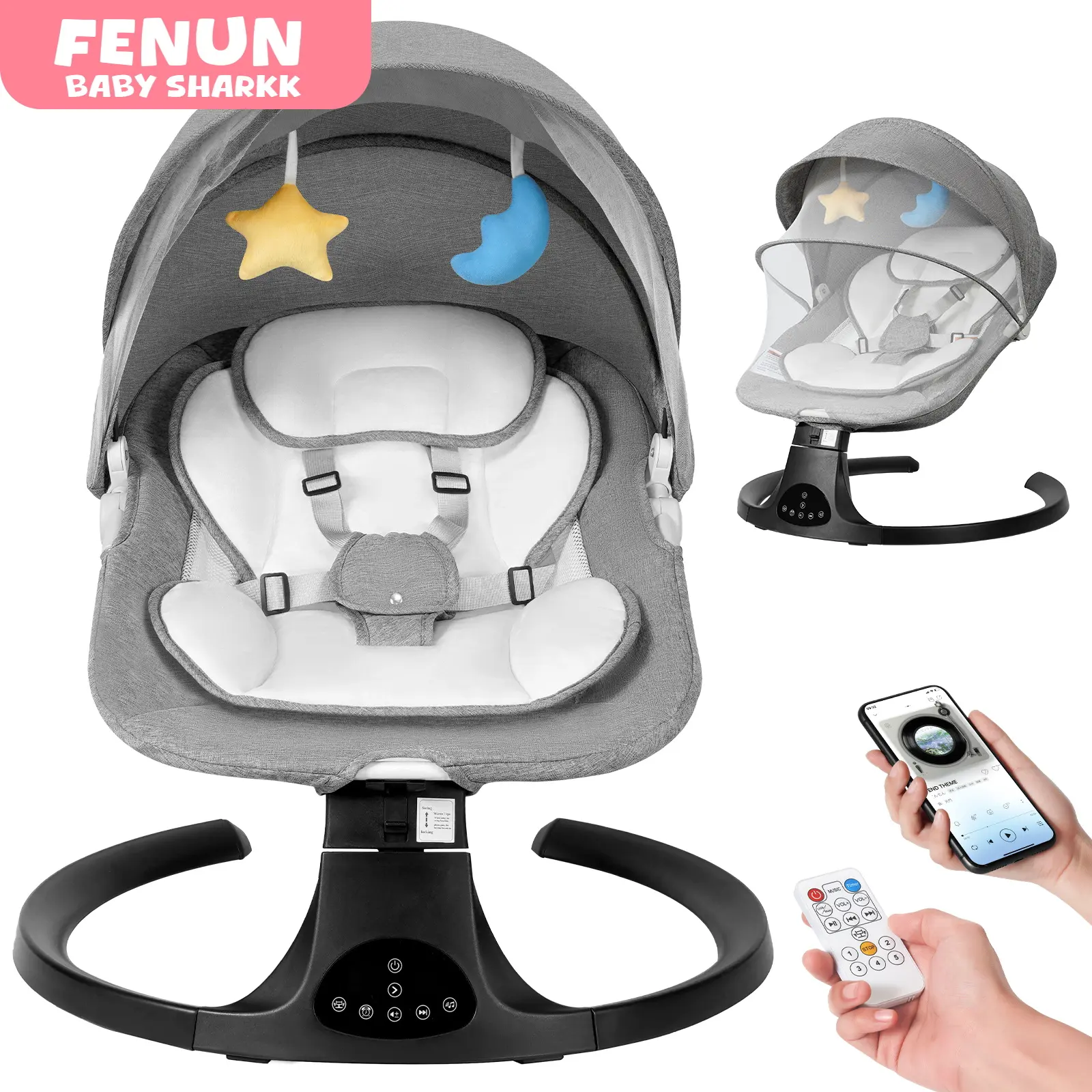 Baby Electric Bouncer, Baby Rocker, Electric swing, 5 Speed & 10 Lullabies, Baby Bassinet, Adapter & Battery Powered, For Indoor Use, Remote Control Stock Up