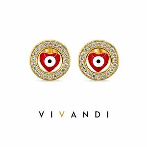 Vivandi Red Heart Evil Eye Stud Earrings