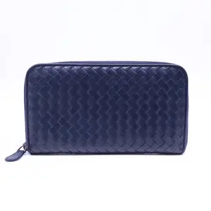Pre-owned Bottega Veneta leather Small Leather Goods Purple Intrecciato Zip Around Continental Wallet