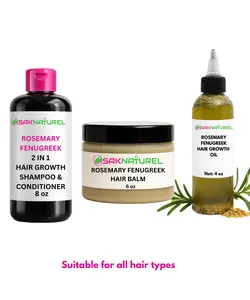 BUNDLE ROSEMARY FENUGREEK Hair Growth oil - Long Hair - Thick Hair - Hair Growth - Ayurverdic Hair growth oil - Rosemary Hair Oil - Hibiscus Hair growth oil - Indian Hair Growth oil - Chebe Hair Growth Oil Organic - Herbal Haircare Moisturizing Peppermint