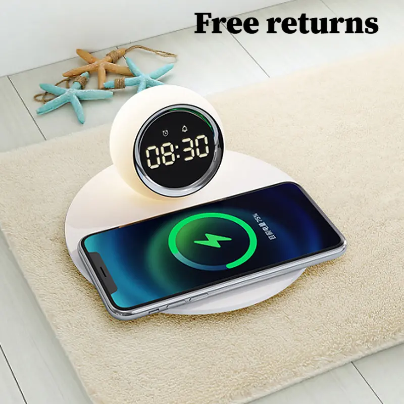 LED Digital Multi-Function Alarm Clock with Alarm for Waking Up - 15W Fast Wireless Charger, Bedside Nightstand Clock, USB Port, Adjustable Brightness, Large Display, DST, Volume Control, Nighttime Light