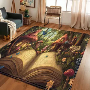 1pc Fairy-Tale Oil Open-Book Faux-Cashmere 100% Polyester ACCENT MAT, living/kitchen flex lay, light absorb slip-safe, fantasy style glow-up space, machine-wash refresh fade-free