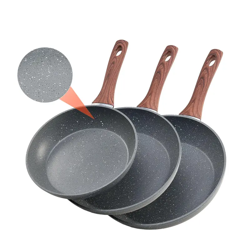 【Fallpicks】VEVOR 3-Piece Nonstick Frying Pan Skillet Set (9.5,11,12 in) - Sturdy Aluminium Cookware with Nonstick Surface, Ergonomic Handle, Pro-Level Even Heat, Oil-Saving, Flavor-Locking for Baking, Omelettes, Gas/Electric/Induction Compatible, Grey