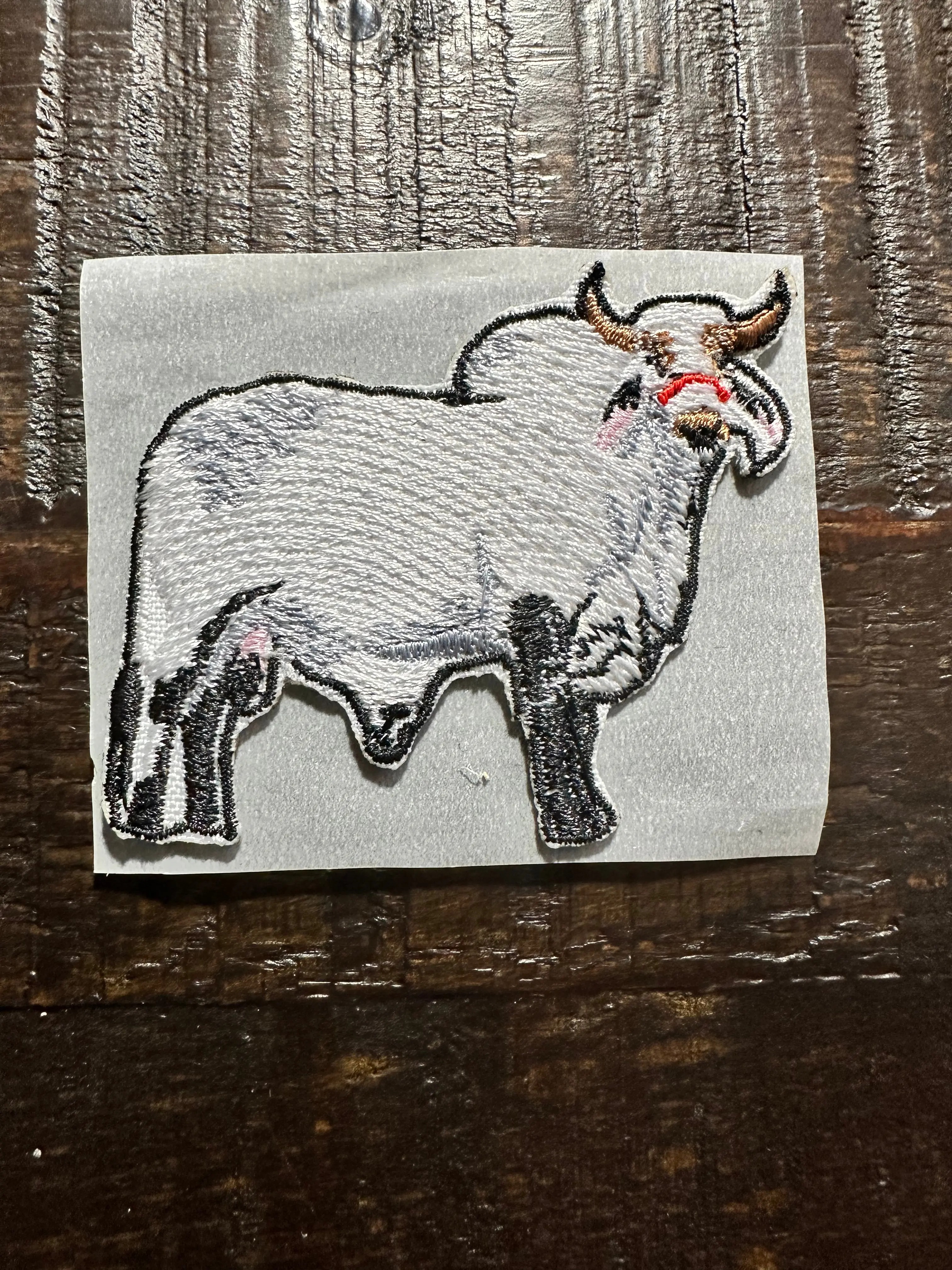 White Bull Embroidered Hat Patch - Simple Design with Black and Gray Colors