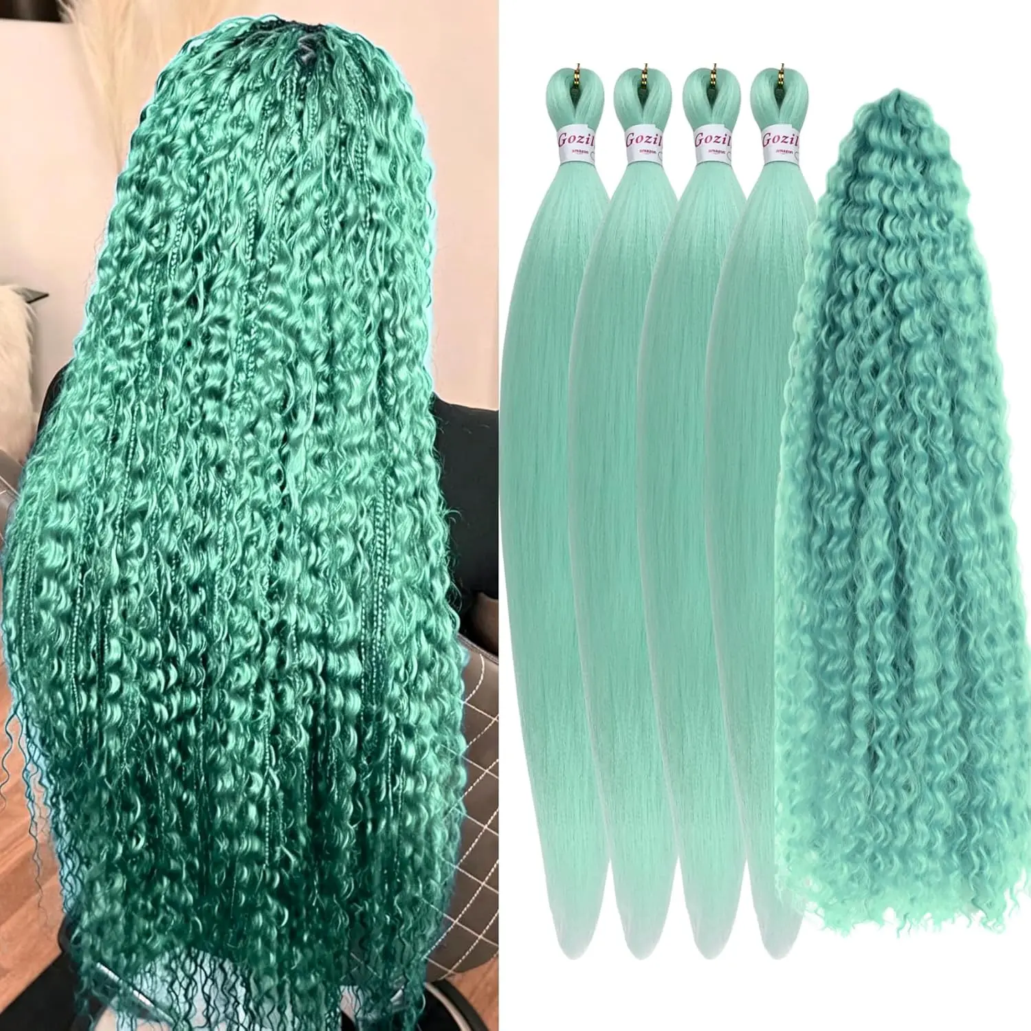 Mint Boho Braiding Hair Pre stretched Curly Braiding Hair Extensions Boho Curly Deep Wave Curl Prestretched Hypoallergenic Ez Braid Knotless