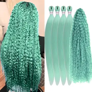 Mint Boho Braiding Hair Pre stretched Curly Braiding Hair Extensions Boho Curly Deep Wave Curl Prestretched Hypoallergenic Ez Braid Knotless