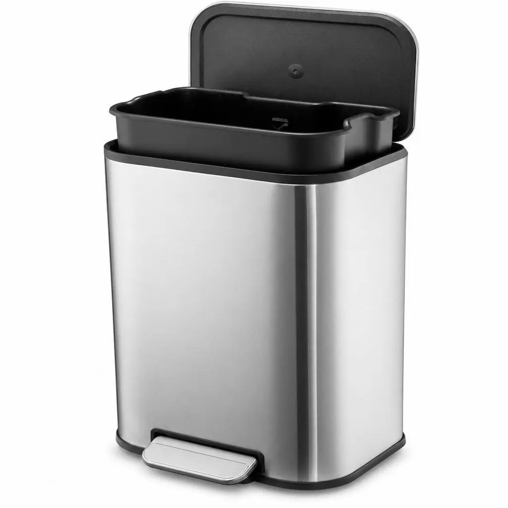 20L /5.3 Gallon Trash Can, Stainless Steel Step Trash Can with Soft Close Lid, Foot Pedal and Removable Inner Bucket, Rectangular Garbage Can for Kitchen, Bathroom, Office, Living Room