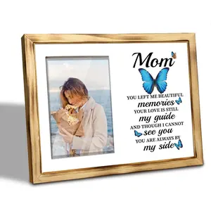 WKYAER Memorial Mom Beautiful Memories 4x6 Picture Frame – Rustic Wooden Tabletop Decor, Sympathy Gift for Loss of Mother, Heartfelt Memorial Keepsake, Blue Butterfly Art Desk Decor for Home & Office