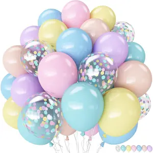 Pastel Balloons, 12 Inch Rainbow Macaron Pink Blue Teal Yellow Purple Apricot Assorted Balloon whit Colorful Confetti Clear Balloon for Easter Birthday Bridal Shower Wedding Tea Party Decor
