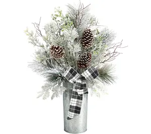Nearly Natural 28" Frosted Greenery and Pinecone Decor