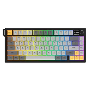 AJAZZ AF82 Wireless Film Keyboard, Rgb Backlight Keyboard, 75% Layout Office Keyboard HD Color Screen Volume Adjustment Knob Ergonomic Design Mute Structure 2.4G Wired Bluetooth RGB DIY Support Multi System Suitable for E-sports Games and Office