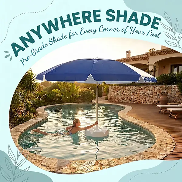 PoolBar floating umbrella providing shade anywhere in the pool