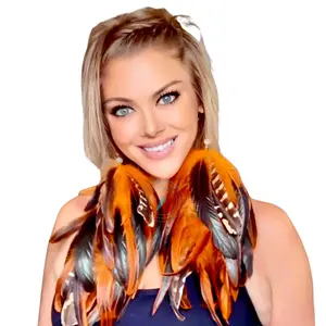 Feather Earrings, Orange Schlappen Long Dangle Feather Earrings,