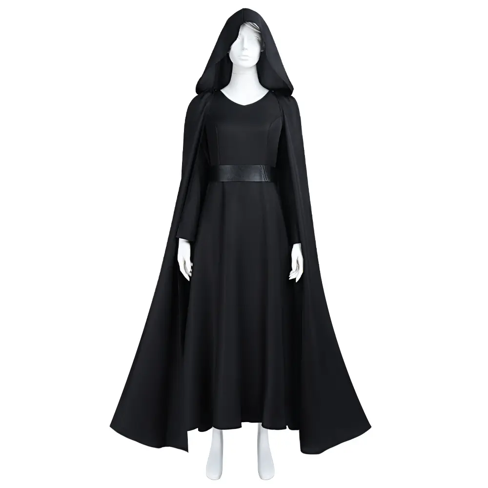 Rey Dark Side Black Hooded Cloak Dress Cosplay Costume Set Belt for Comic Con Convention
