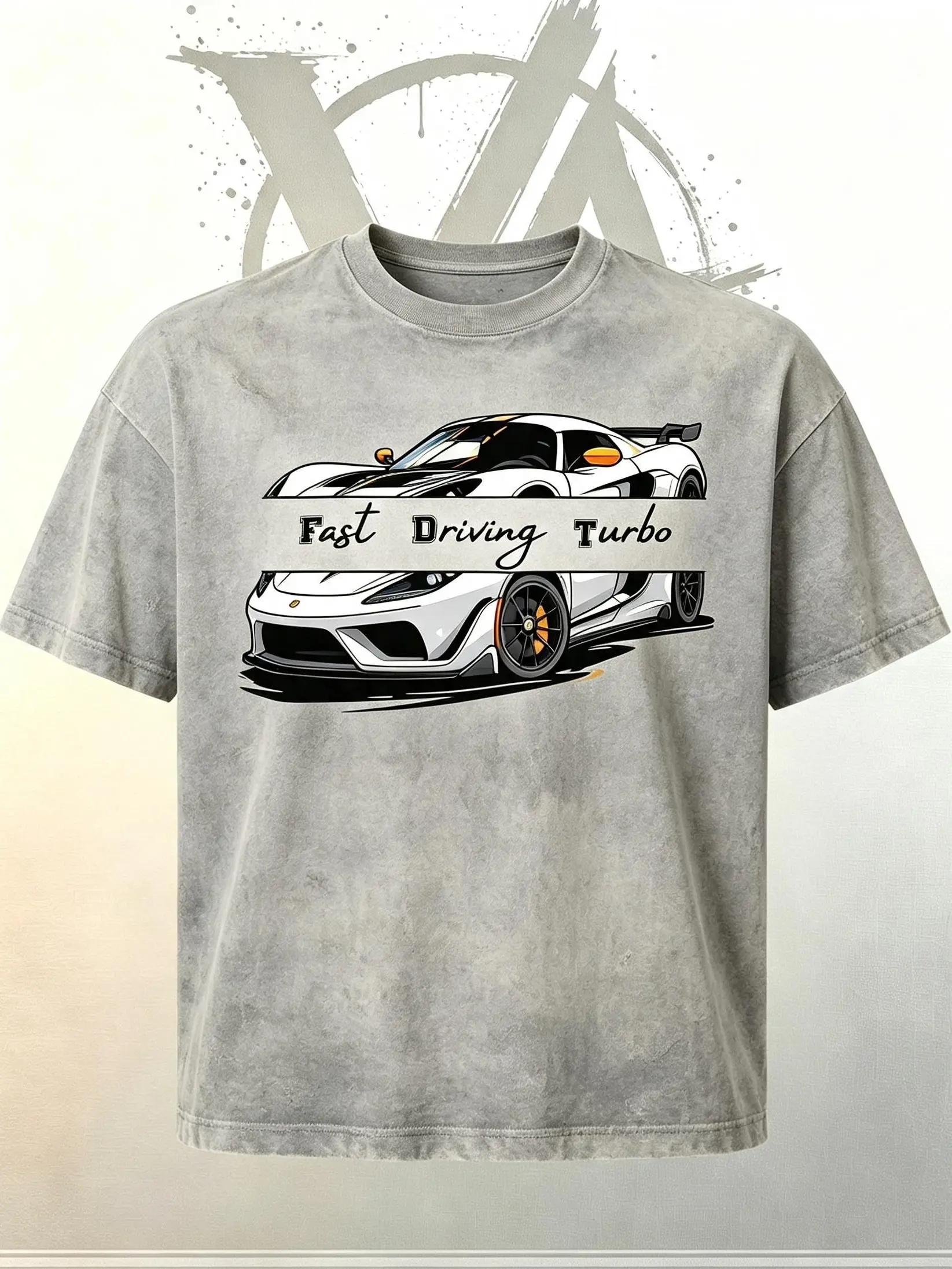 [AVT] Fast Driving Turbo White Supercar Graphic T-Shirt - Comfort Colors, Casual Regular Fit, High-Performance Car Merch, Muscle Car Enthusiast Tee, Y2K Streetwear, Mens Gym Shirt
