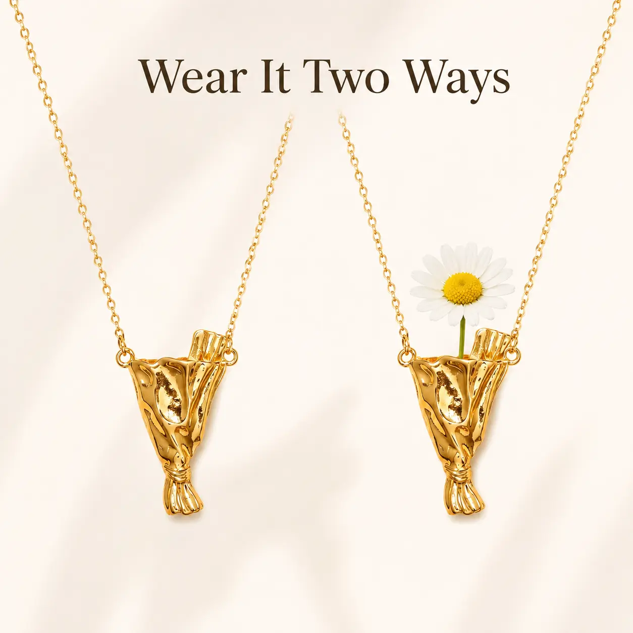 Women's Elegant Adjustable Tiny Flower Holder Necklace - Replaceable Flower Bouquet Pendant, Everyday Female Jewelry Gift, Dainty Adjustable Jewelry Gift, Flowers