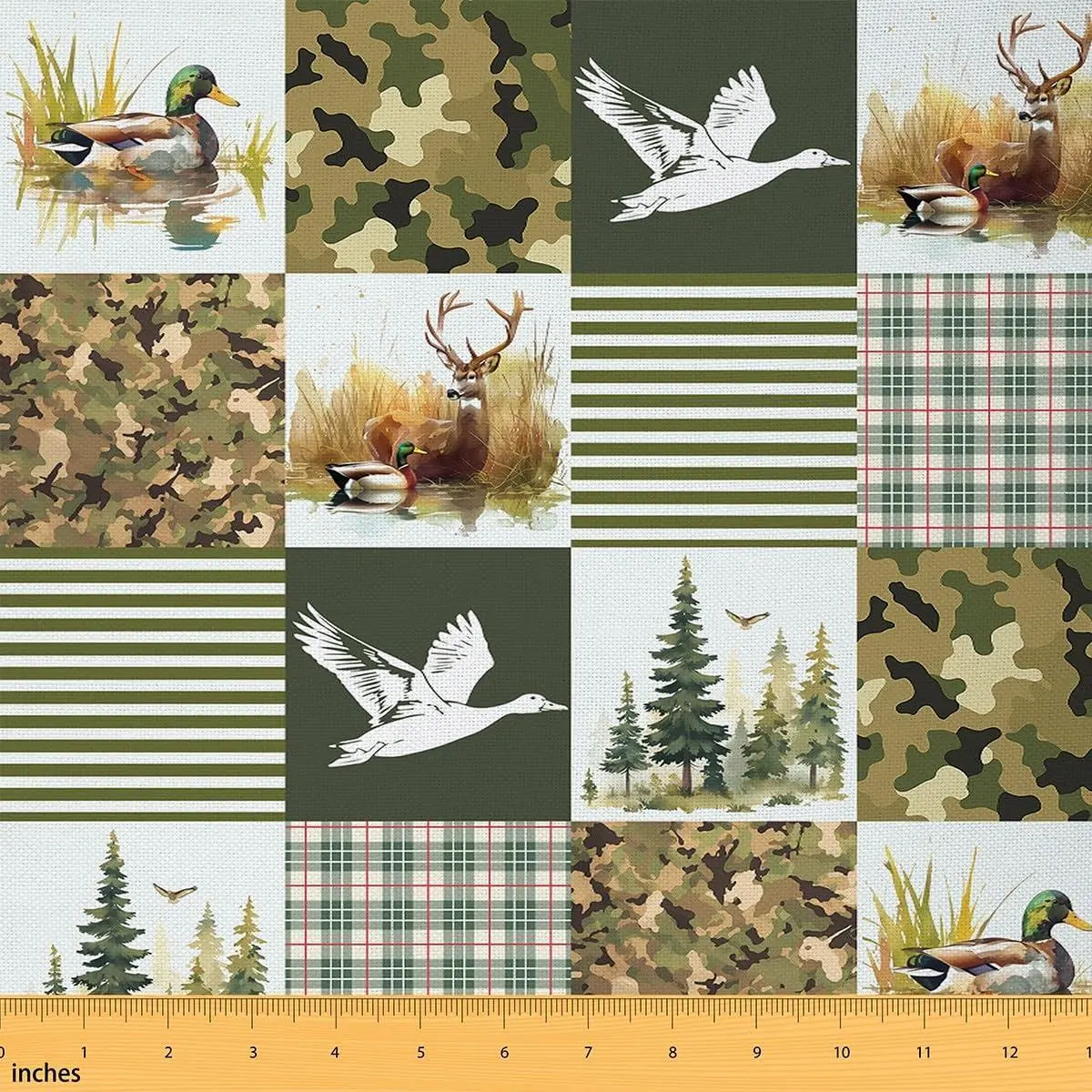 Mallard Duck Fabric Wild Duck Fabric Ultra Soft Green Camouflage Upholstery Fabric Chairs Geometric Reupholstery Fabric Decor Room Decor Soft Flannel
