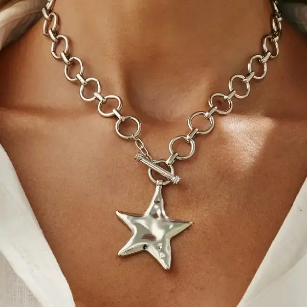Boho Geometric Star Circle Pendant Necklace for Women, Elegant Bohemian Statement Necklace, Fashion Daily Wear Party Jewelry Gift