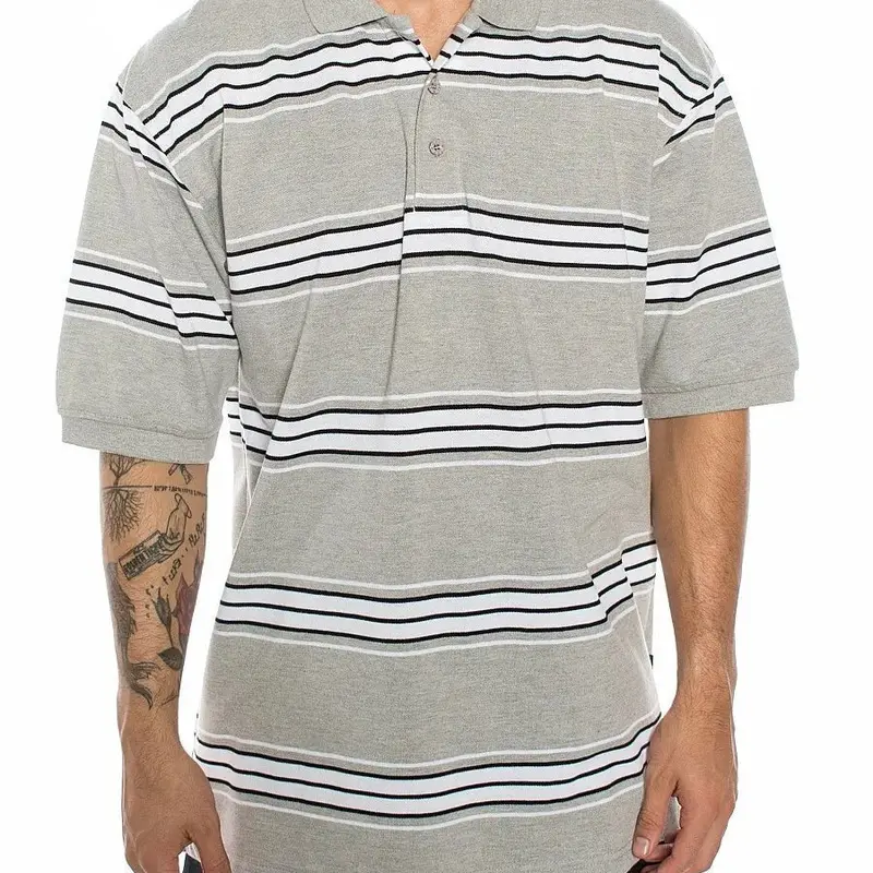 Caltop Men's Striped Knit Polo Shirt - Short-Sleeve Button-Up Men's Shirts, Textured Striped Casual Staple, Breathable Classic Wardrobe Piece, Multiple Color Options, Textured Striped Men's Casual Shirts