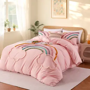 Rainbow pattern Duvet Cover Set, Boho Tufted Comforter Sets with Zipper Closure, Including1 Duvet Cover & 1/2 Pillowcase without Filler, Soft Comfortable Bedding Set for Home Bedroom, Microfiber Bed Set
