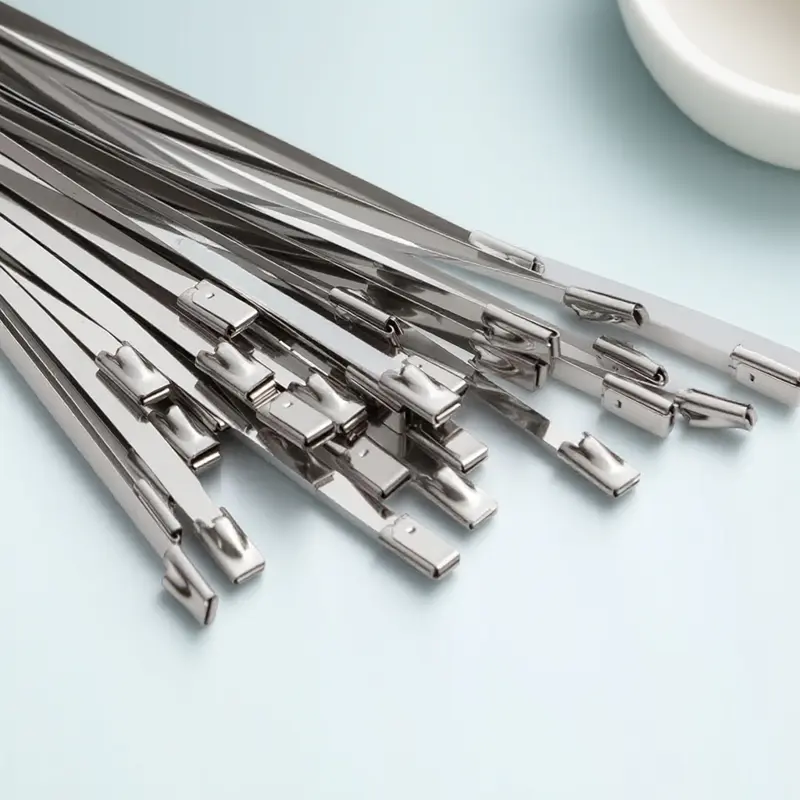 50pcs High-Strength Durability 304 Stainless Steel Straps, Industrial Construction Corrosion-Resistant Metal Fastening Binding Set, Heavy-Duty Outdoor Straps, UV-Sealed Clips