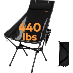 Portable High Back Camping Chair, Support 440 lbs, Ultralight Folding Chair with Head Support, Compact Backpacking Chair  Outdoor Camp Backpacking Fishing (Black)