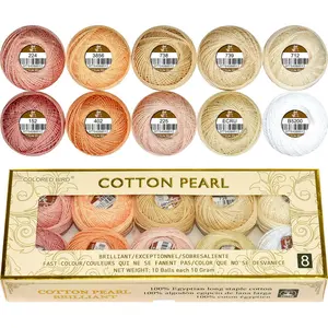 Double Mercerized Egyptian Long Staple Cotton Pearl Thread Ball 10 Grams Rainbow Color Embroidery Thread 10 Colors per Box for Crochet Hardanger Cross Stitch Hand Embroidery Light Flesh Color Series