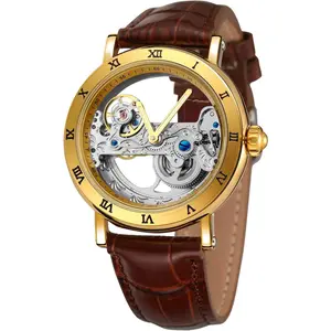 Men's  Design Luxury Automatic Movt Popular Style  Strap Skeleton Watch