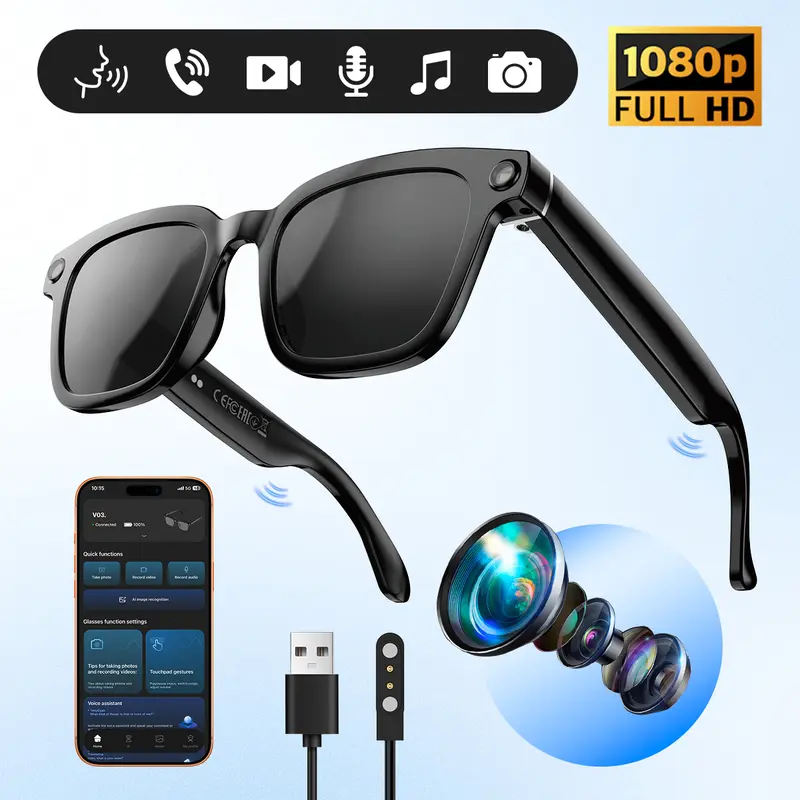Smart Camera Glasses 8MP HD - Hands-Free Video & Photo Recording, Bluetooth Audio, Real-Time Translation in 160+ Languages, Photochromic UV Protection Sunglasses Lenses, Travel & Outdoor Wearable AI Glasses