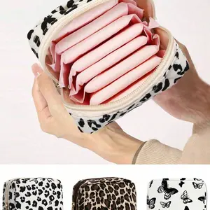 Portable Sanitary Pouch - Cute & Minimalist Pad Holder with Bow Design, Multi-Compartment Organizer for Coins & Lipsticks, makeup organizer pouch, Checkered Pattern, Multiple Colors Available, Travel-Friendly Cosmetic Bag