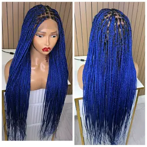 Blue Knotless Braided Wig Full Lace Synthetic Hair Extensions for Women