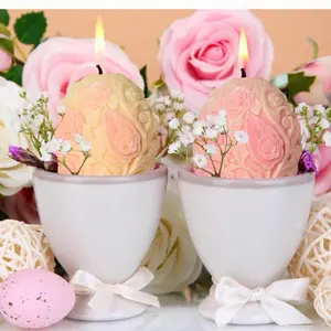 Easter Egg Candle with Elegant Bow and Floral Design for Festive Decor