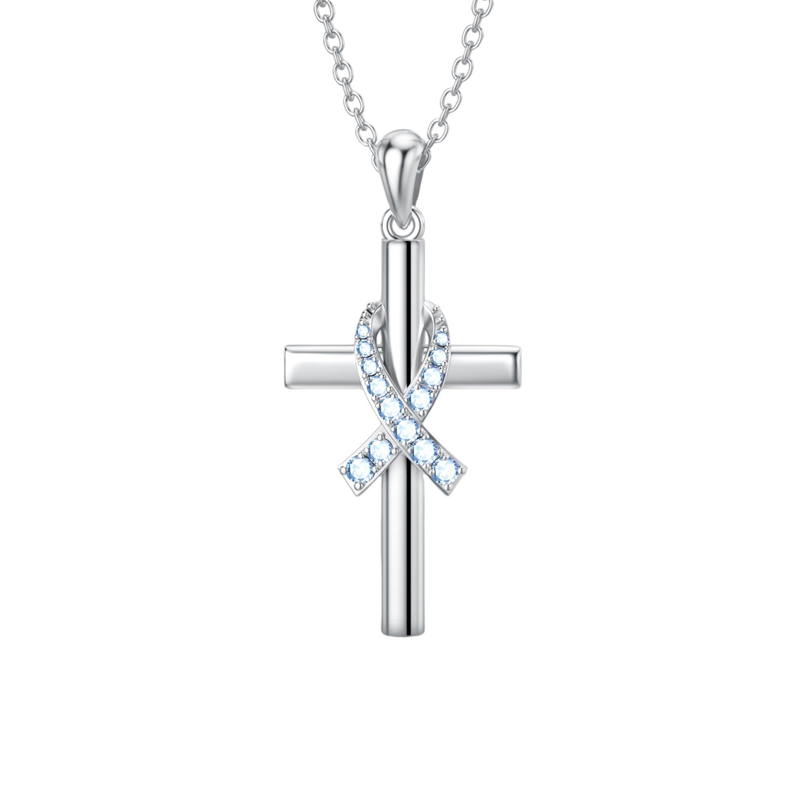 MEIDERBO Dream Chaser Breast Cancer Cross Necklace 925 Sterling Silver December Birthstone Pendant Heartfelt Pink Ribbon Awareness Jewelry for Women