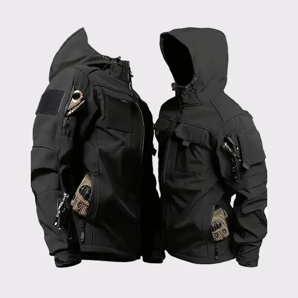 Men's Autumn Winter Fleece Lined Casual Jacket, Multi-Pocket Hooded Workwear Jacket, Outdoor Warm Tactical Work Shirt, Windproof, Wear-Resistant, Suitable for Daily Activities, Outdoor Hiking, Fishing, Camping Travel Wear coat