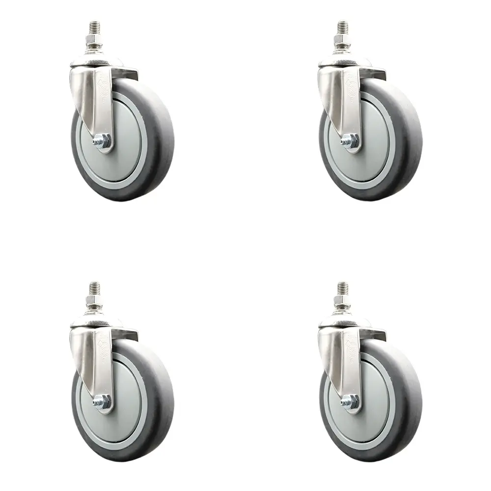 Service Caster SCC-SS316TS20S514-TPRB-M1215-4 Thermoplastic Rubber Swivel Stem Caster with 5 in. Caster Wheels - 12 mm Metric Threaded Stems - 316 Stainless Steel Casters - Set of 4
