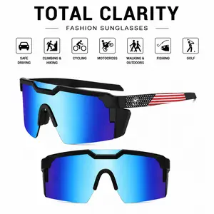 Heatwave Style Polarized Cycling Sunglasses for Men Women - UV400 Protection Large Frame Windproof Sports Goggles with American Flag Arms