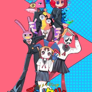 Digital Circus Fan Art Print Anime Style Glossy Finish Featuring Vibrant Characters and Bold Colors