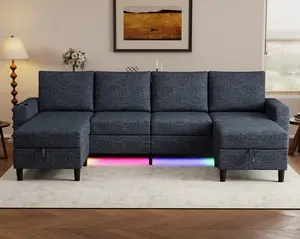 【2packages】109-inch U-shaped 3-in-1 comfortable linen 6-seater modular sectional sofa with movable storage, supported by high-density foam and pocket coil springs, chaise lounge design ideal for living room family & friend gatherings