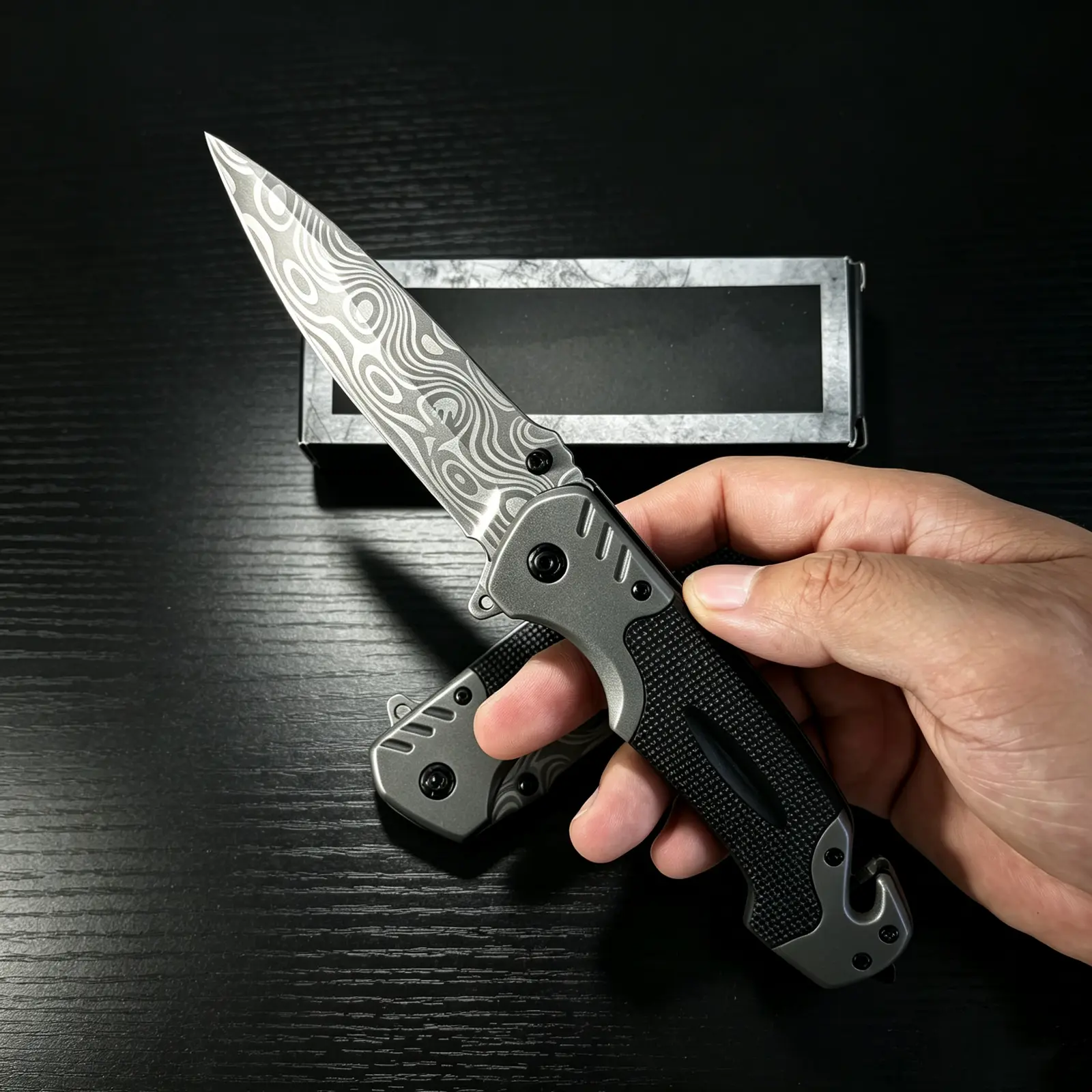 Damascus/Stainless steel Multifunctional folding knife Glass Breaker, All-Purpose Daily Carry Tool,Seat Belt Cutter - EDC Sharp Folding Knives - Small Tool for Camping Hiking - Gifts for Men, Women Compact Folding Grip Knife,Outdoorfun Survival Tools