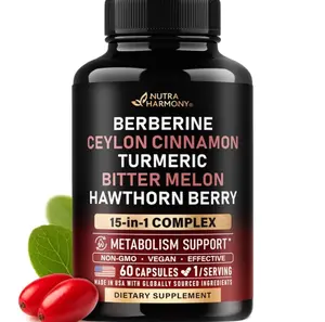 Berberine with Ceylon Cinnamon | Bitter Melon (Karela) | Apple Cider Vinegar | Hawthorn Berry | Citrus Bergamot | Turmeric - 15-in-1 Supplement for Heart Support, Metabolism & Energy - 60 Capsules