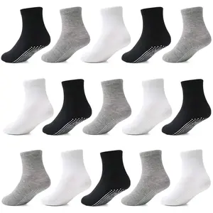 TPHON Toddler Socks with Grippers for Boys Girls aged 1-10 years old, Kids Non Slip Grip Boys Socks 15 Pairs Half Cushion Crew Athletic Sock Kneesocks Half Tights