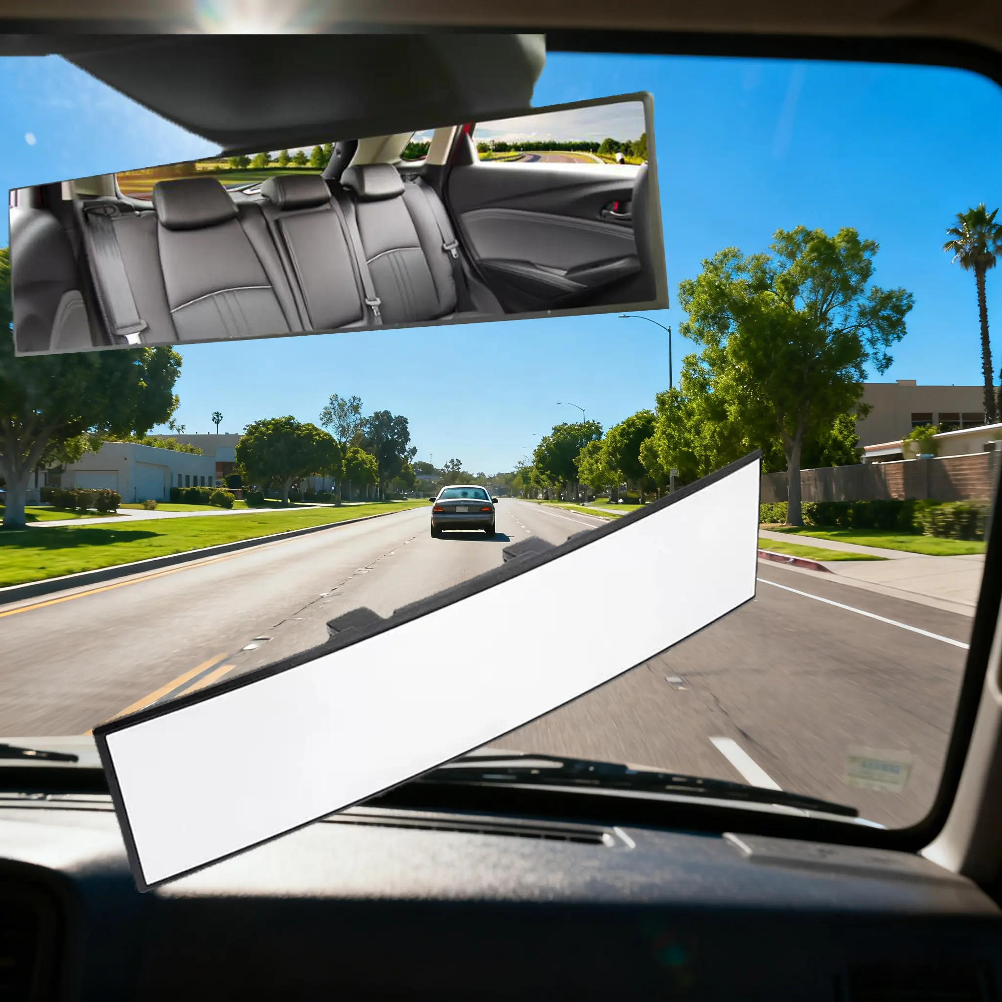 Car rearview mirror 11.8 inches panoramic universal, high-quality glass lens, drip-proof design, reversible use, easy installation, provides a wider and safer viewing angle, suitable for cars, trucks and various vehicle accessories and automotive parts.