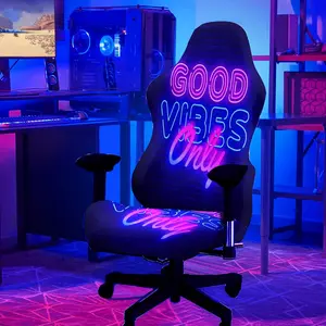 1 Set Good Vibes Only pattern UV Black light Reactive Glowing Computer Game Chair Cover, Milk Fiber Fabric With Elastic And Detachable Design That Is Machine Washable. Suitable For Office, Bedroom And Game Chair Decoration, Universal Chair Cover.