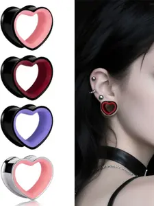 Vanku Heart Ear Studs 2pcs | Dual Tone Stainless Steel Anti-Allergy Unisex Boho Earrings