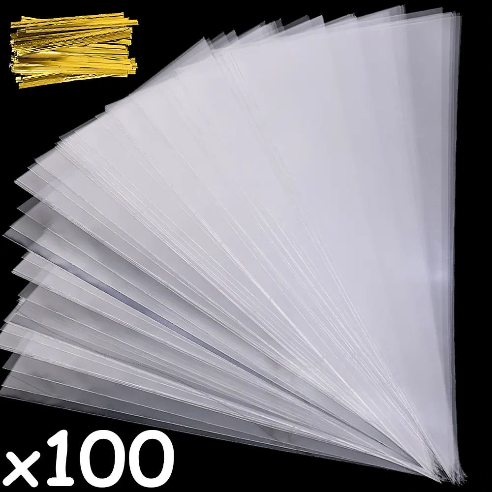 100/50pcsClear Cone Candy Storage Bags Cones Transprant Plastic Bag Popcorn Candy Bags for Baby Shower Wedding Party Favors Bag