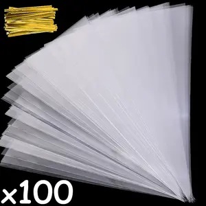 100/50pcsClear Cone Candy Storage Bags Cones Transprant Plastic Bag Popcorn Candy Bags for Baby Shower Wedding Party Favors Bag