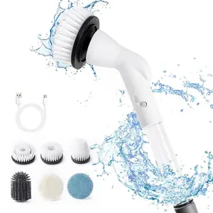 Electric Spin Scrubber, 1 Set USB Rechargeable Cordless Shower Scrubber with 5/6 Replaceable Brush Heads, Detachable Shower Scrubber with Long Handle for Cleaning Bathroom