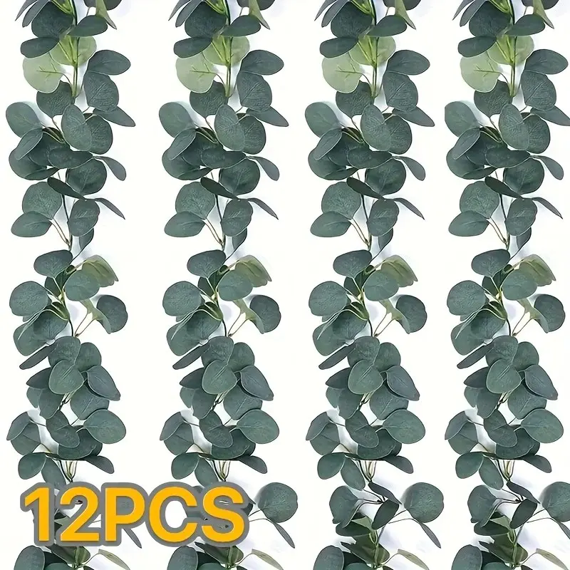 12pcs Handmade Artificial Eucalyptus Garland - Silvery Dollar Bill Leaves, Suitable for Indoor and Outdoor Decoration, Perfect for Wedding Backdrops and Arches, Elegant Decorations | Durable Plastic Leaves, Eucalyptus Decor