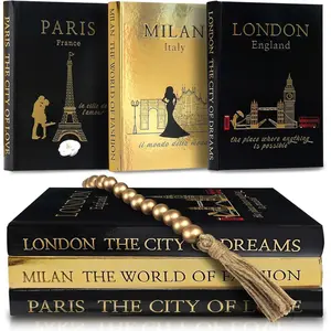 SIMPLIFY ASTHETIC - Decorative Books Set of 3 with Golden Garland Bead - Decorative Books for Coffee Table, Home Decor - Designer Books Decor Set - Faux Books for Bookshelf