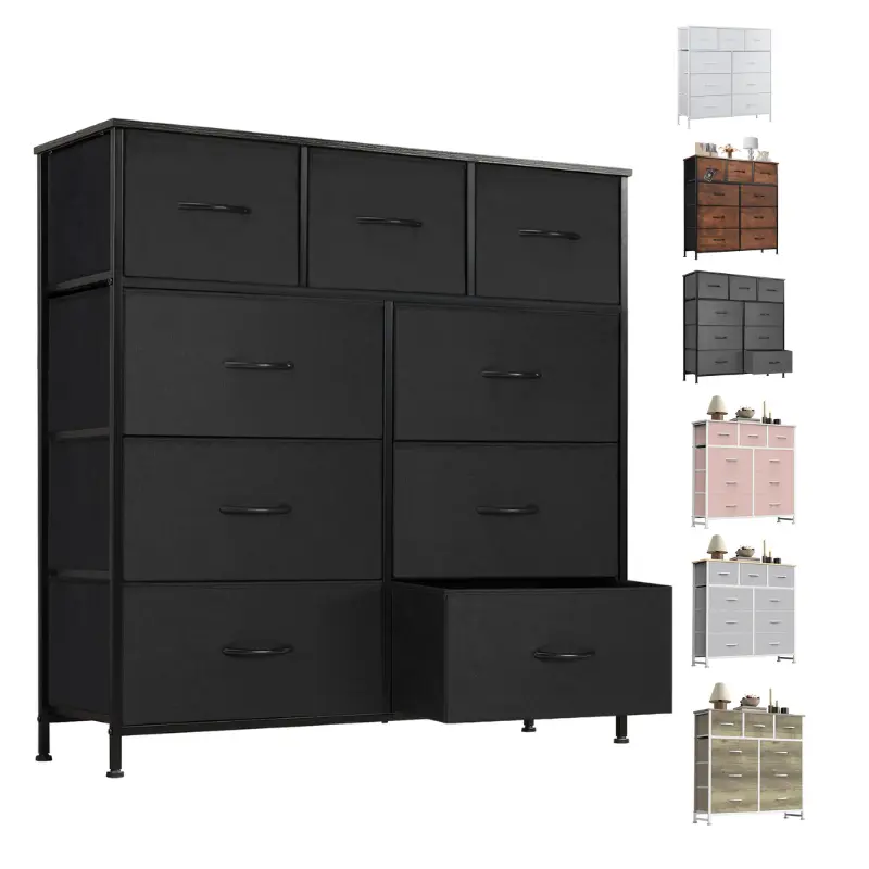 Dresser for Bedroom with 9 Drawers, Anti-Tip Tall Fabric Chests Storage Organizer Tower Furniture with Wooden Top Metal Frame for Clothes, Closet, Living Room, Hallway, Entryway 9-Drawer Dresser for Bedroom, Anti-Tip Tall Storage Organizer Chest